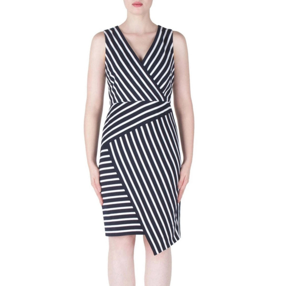 Joseph Ribkoff Size 20 Navy and White Striped Asymmetrical Dress